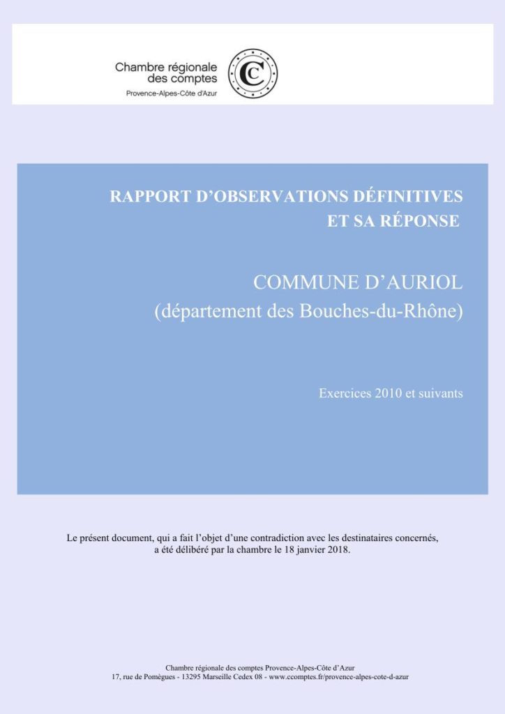 Auriol : 2018 - NOUVEAU RAPPORT ACCABLANT de la Chambre Régionale des Comptes